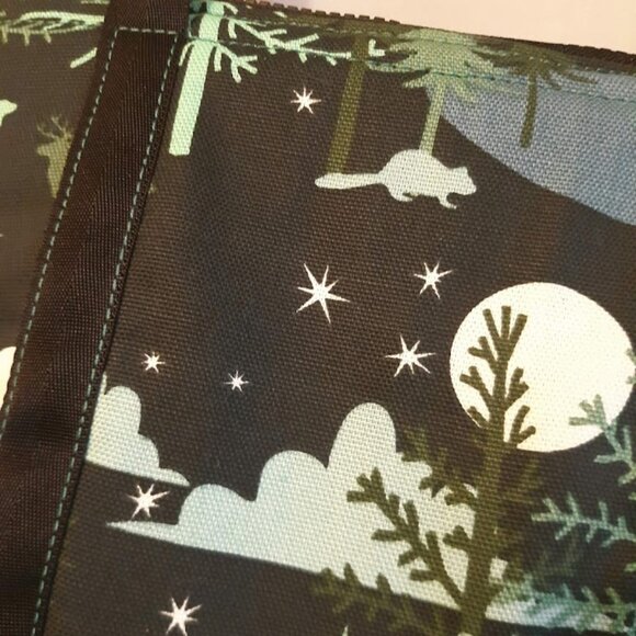 New Camping Tress theme Travel Shoulder make-up bag Green Aqua Deer Wolves Fire - Picture 5 of 7